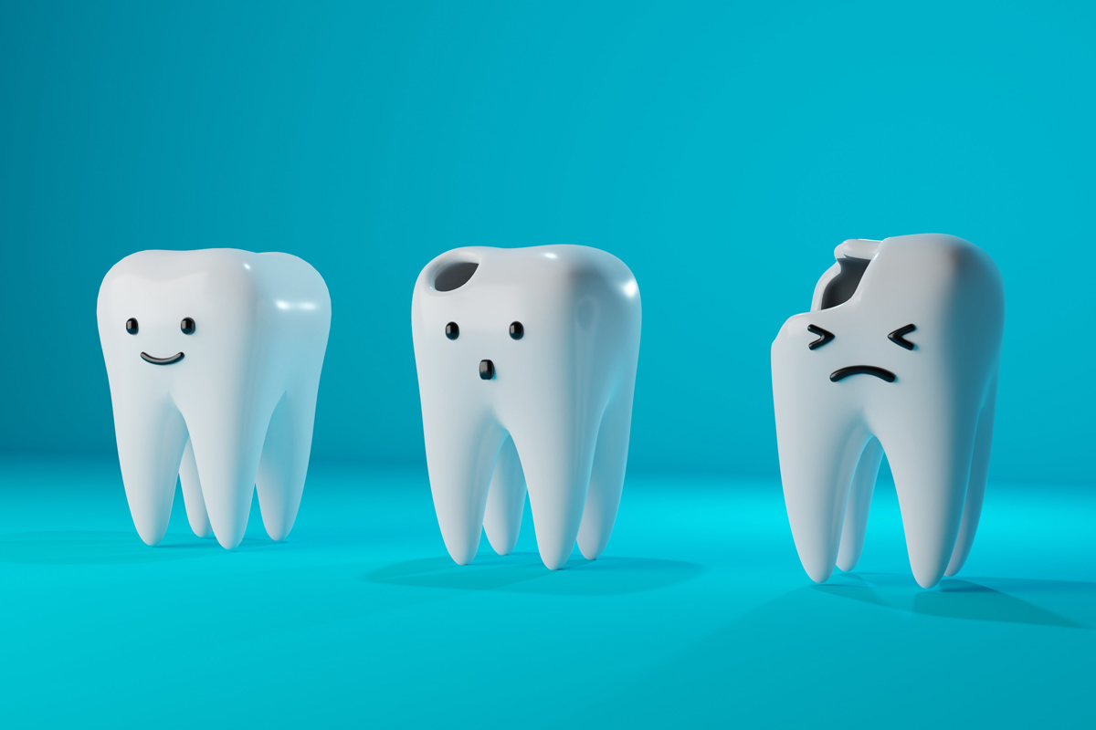 Three tooth characters with faces